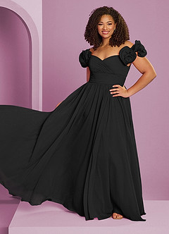 Barbie ♥ Azazie Brautjungfernkleider Wandelbar A-Linie Schulterfrei Chiffon Kleid Schwarz image16
