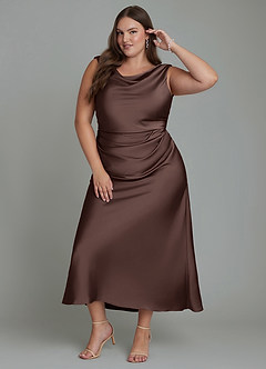 Azazie Kieryn Robes de demoiselle d'honneur Robe Sirène en Satin extensible Plissé Ganache image8