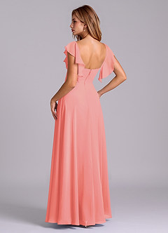 Azazie Leilani Bridesmaid Dresses Coral A-Line Pleated Chiffon Dress image6