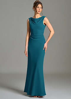 Azazie Kieryn Bridesmaid Dresses Ink Blue Mermaid Pleated Chiffon Dress image1