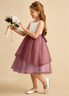Azazie Rene vestidos de niña de las flores Vestido de Marfil Amatista de Tul de Corte En A con Lazo image5