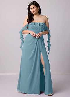 Barbie ♥ Azazie Bridesmaid Dresses Moody Blue A-Line Off the Shoulder Chiffon Convertible Dress image10