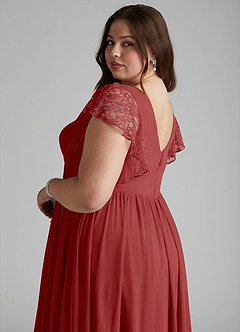 Azazie Zella Abiti da Damigella Abito A-Line in Chiffon Pizzo Ruggine image11