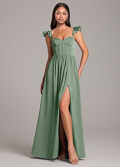 Azazie Denisse Bridesmaid Dresses Matcha A-Line Ruched Stretch Satin Dress image1