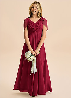 Azazie Emma Junior Robe Trapèze en Mousseline de soie Plissée Bourgogne image3