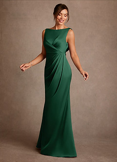 Azazie Baltimore Mother of the Bride Dresses Dark Green A-Line Pleated Stretch Satin Dress image3