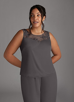 Azazie Frances Mother of the Bride Dresses Steel Grey Jumpsuit/Pantsuit Scoop Mesh Dress image10