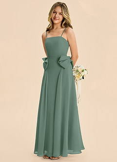 Azazie Nyah Junior A-Linie Plissee Chiffon Kleid Eukalyptus image1