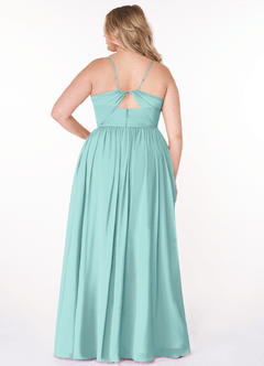 Azazie Cora Bridesmaid Dresses Aqua A-Line Pleated Chiffon Dress image7