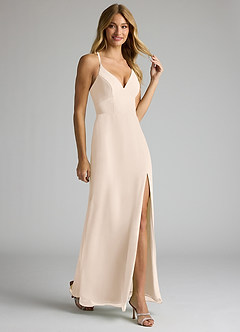 Azazie Becca Brautjungfernkleider Etui V-Hals Chiffon Kleid Alabaster Weiß image2