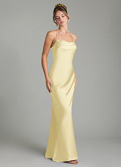 Azazie Mae Bridesmaid Dresses Lemon Sorbet Mermaid Pleated Stretch Satin Dress image5