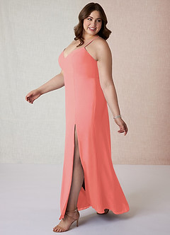 Azazie Manila Bridesmaid Dresses Coral Sheath V-Neck Chiffon Dress image9