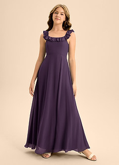Azazie Callie Junior Plum A-Line Ruched Chiffon Dress image5