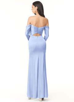 Azazie Hallie Bridesmaid Dresses Ice Sheath Off-The-Shoulder Long Sleeve Stretch Satin Convertible Dress image3