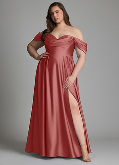 Azazie Loisa Robes à essayer chez vous Robe Trapèze en Satin extensible Épaules dénudées Bleu Poussiéreux image12