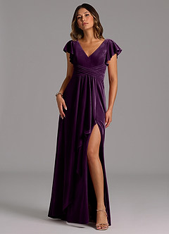 Azazie Omari Bridesmaid Dresses Grape A-Line Pleated Velvet Dress image4