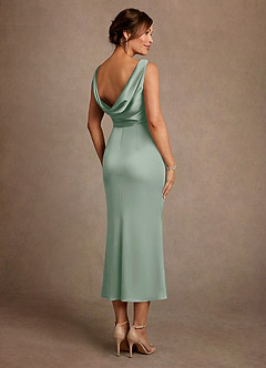 Azazie Mazhe Mother of the Bride Dresses Agave A-Line Pleated Stretch Satin Dress image2