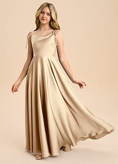 Azazie Popsy Junior Linia A Ukłon Satyna elastyczna Długość podłogi Młodsza druhna Sukienka image1