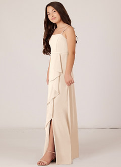 Azazie Kaylee Junior Jurk van Chiffon met A-Lijn met Riem Wit Albast image3