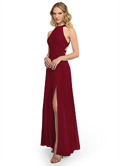Azazie Clarice Bridesmaid Dresses Burgundy A-Line Halter Chiffon Dress image2