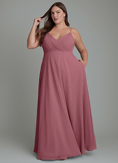 Azazie Amani Brautjungfernkleider A-Linie Plissee Chiffon Kleid Wüstenrose image9