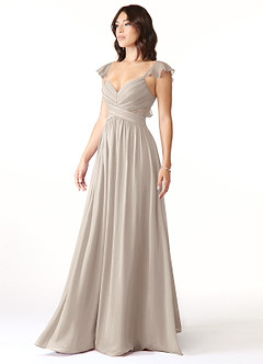 Azazie Lissa Bridesmaid Dresses Frost A-Line Lace Chiffon Dress image4