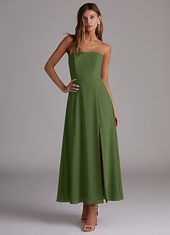 Azazie Wren Abiti da Damigella Abito A-Line in Chiffon Senza Cinturino Oliva image5