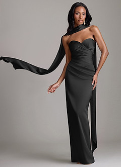 Azazie Jasmyn Bridesmaid Dresses Black Sheath Strapless Stretch Satin Dress image1