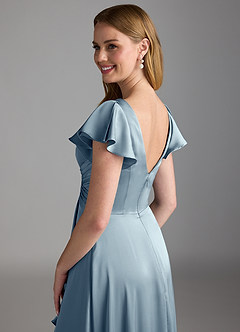 Azazie Omari Bridesmaid Dresses Dusty Blue A-Line Stretch Satin Dress image3