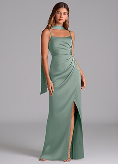 Azazie Calandra Brudtärnklänningar Klä av A-Linje i Stretch Satin Plisserad Silversalvia image2