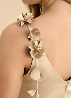 Azazie Gumdrop Junior Robe Empire en Satin extensible Plissée Champagne image8