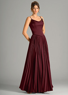 Azazie Saedra Bridesmaid Dresses Cabernet A-Line Corset Stretch Satin Dress image7