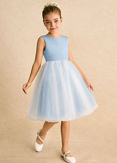 Azazie Esme Robe Demoiselle D'honneur Fillette Robe Princesse en Tulle Arc Poudre Bleue image3