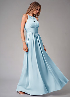 Azazie Bonnie Robes de demoiselle d'honneur Robe Trapèze en Satin extensible Plissée Bleu Ciel image4