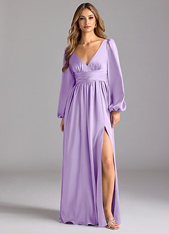 Azazie Norah Bridesmaid Dresses Lilac A-Line Stretch Satin Dress image1