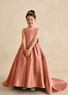 Azazie Mimia Robe Demoiselle D'honneur Fillette Robe Trapèze en Mat Satiné Arc Mai Tai image3