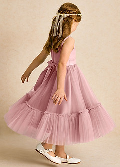 Azazie Miracle vestidos de niña de las flores Vestido Rosa Polvorienta de Satin Mate de Corte en A con Lazo image5