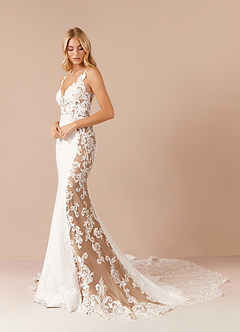 Azazie Estephanie Wedding Dresses Diamond White Caramel Mermaid Sequins Stretch Crepe Dress image3