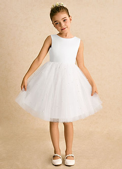Azazie Esme Flower Girl Dresses White Ball-Gown Bow Tulle Dress image6