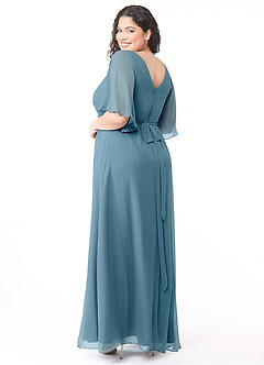 Azazie Cierra Brautjungfernkleider A-Linie V-Hals Chiffon Kleid Bermudablau image12