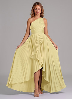 Azazie Lyrica Abiti da Damigella Abito A-Line in Raso Elasticizzato Monospalla Sorbetto Al Limone image6