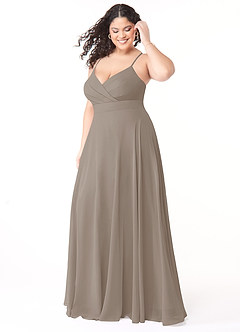 Azazie Avelina Bridesmaid Dresses Taupe A-Line V-Neck Pleated Chiffon Dress image8