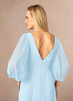 Azazie Zahara Mère de la mariée Robes Robe Trapèze en Mousseline de soie Col V plissé Bleu Ciel image6