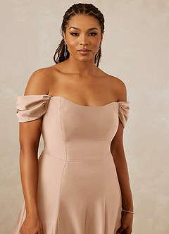 Christian Siriano Bridal for Azazie 1002 Bridesmaid Dresses English Rose A-Line Off the Shoulder Stretch Satin Convertible Dress image13