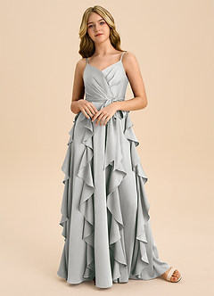 Azazie Peyton Junior Jurk van Stretch Satijn met A-Lijn Geplooid Zilver image5