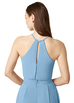 Azazie Kenzi Vestidos de damas de honor Azul Acero de Gasa de Mono con Plisado image6
