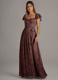 Azazie Aricella Bridesmaid Dresses Espresso A-Line Corset Floral Burnout Dress image3