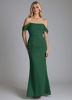 Azazie Luiza Brudtärnklänningar Klä av Sjöjungfru i Chiffong Av axeln Mörkgrön image5