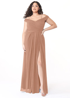 Azazie Audrianna Bridesmaid Dresses Champagne Rose A-Line Off-The-Shoulder Gathered Chiffon Convertible Dress image7