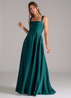 Azazie Shaude Robes de demoiselle d'honneur Robe Trapèze en Satin extensible Plissée Paon image5